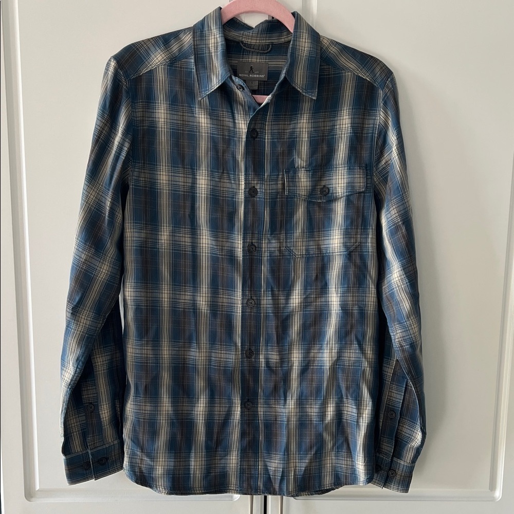 Royal Robbins Navy Blue Plaid Pocket Long Sleeve Button Down Shirt - Picture 1 of 3